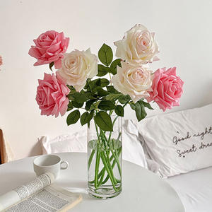 وردة صناعية كبيرة فاخرة بحجم 12 سم، تبدو حقيقية عند اللمس، مصنوعة من الحرير واللاتكس، وردة وهمية كبيرة بلون وردي ترابي للبيع بالجملة - Product Image 4