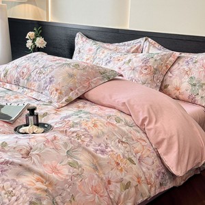 Parure de lit romantique à imprimé floral pour chambre de luxe, ensemble de literie 4 pièces avec drap-housse pour lit Queen Size, vente en gros - Product Image 1