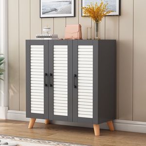 Modern <b>Shoe</b> <b>Cabinet</b> With Sliding Doors <b>Large</b> Capacity <b>Storage</b> For Living Room Entryway Organizer Gray White Design - Product Image 1