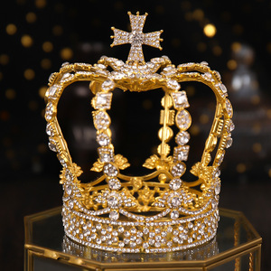 Corona di Lusso Europea in Stile Barocco con Diamanti, Corona Rotonda Alta per <span class=keywords><strong>Re</strong></span> e Regina - Product Image 3