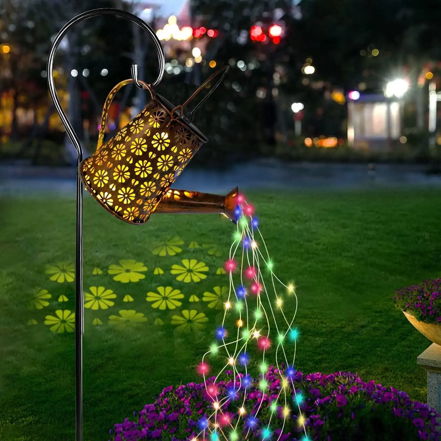 Waterfall Garden Watering Can Cascading Lights Waterproof Charging Board Outdoor Solar Light String Fairy LED Hanging Lantern