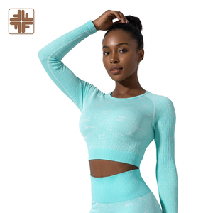 Haut de yoga à manches longues pour femmes adultes, col rond, couleur unie, design découpé, respirant, extensible dans quatre directions, séchage rapide, spandex, polyester - Product Image 1