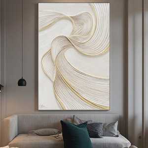 Khách sạn phong cách cao cấp treo tranh Trắng Vàng đơn giản 100% sơn dầu thủ công kết cấu trừu tượng hiện đại sơn trang trí - Product Image 3