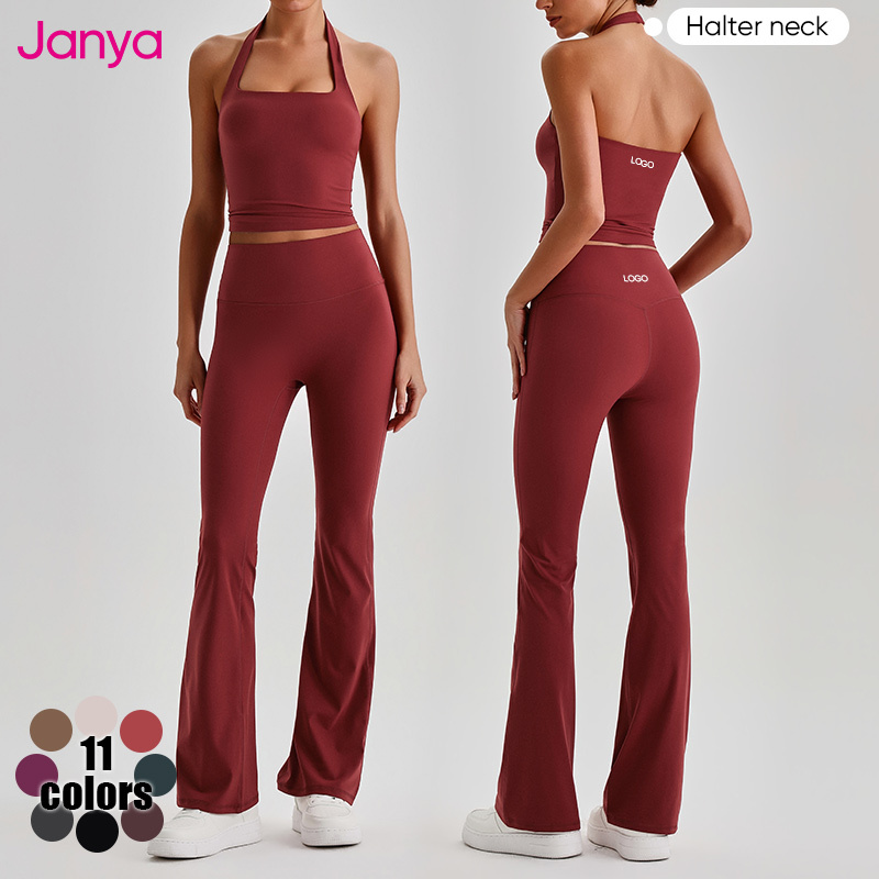 Janya Custom Logo Private Label Sportswear Wholesale Gym Fitness Sets Quick Dry Sports Clothing 2 Piece Suit Brushed Yoga Set