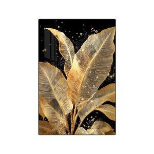 Peintures murales de luxe à feuilles dorées pour fond de canapé, salon, 3 panneaux 3D, peinture en porcelaine cristalline à motifs végétaux - Product Image 4