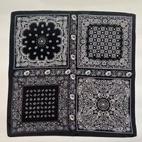 Foulard Carré 100% Soie 12 Mommes en Satin Froissé, 65x65 cm, Noir et Blanc, Imprimé Noix de Cajou, Style Décontracté pour Musulmanes, Impression Numérique