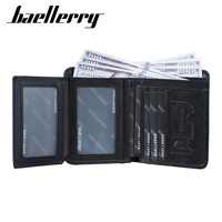 Dompet Pria Baellerry Desainer Portomonee Retro Trifold Kulit PU Tempat Kartu Dompet Mewah Tipis dengan Kantong Koin