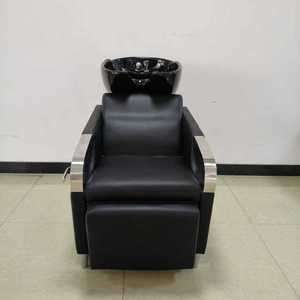 DM Black PU Leather Shampoo Chair Ceramic Basin Contemporary Salon Furniture Stationary <b>Footrest</b> Metal Frame Medium-Density - Product Image 2