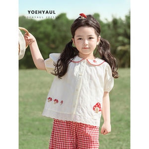 YOEHYAUL X4921 vestidos de verano a cuadros rojos para niños, vestidos de setas para niños pequeños, camiseta de manga corta para niñas, conjunto de pantalones para niñas - Product Image 4