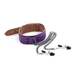 ปลอกคอพันธนาการ BDSM หนังวัวแท้พร้อมคลิปหนีบหัวนมโซ่สำหรับคู่รักผู้ใหญ่อุปกรณ์พันธนาการเซ็กซ์ทอย - Product Image 4