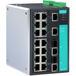 สวิตช์อุตสาหกรรม Moxa EDS-518A แบบจัดการได้ 16 พอร์ต อีเธอร์เน็ต ติดตั้งบนราง DIN - Product Image 1