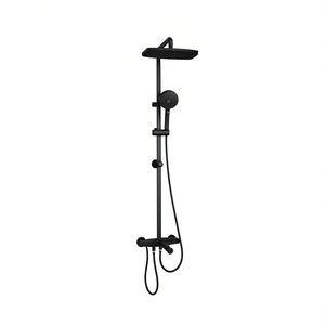 Ensemble de douche noir mat avec double pommeau de pluie, barre coulissante réglable et douchette à main – Accessoires de salle de bain - Product Image 1