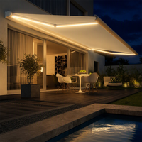 Auvent rétractable de luxe en aluminium avec bras articulés, tissu acrylique imperméable et résistant aux UV, pour villa et terrasse extérieure