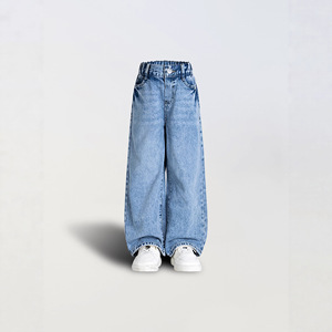 Jeans in denim lavato a gamba larga casual da bambina per il commercio estero, stile quattro stagioni, con elastico in vita, per bambini più grandi - Product Image 2