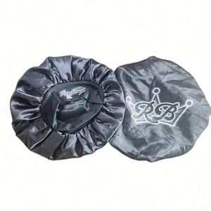Bonnet de nuit en satin de haute qualité, 36 cm, avec logo de créateur, double couche, élastique irréversible, large bande, personnalisé - Product Image 1
