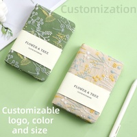 Carnet A6 Brodé Fleurs Couverture Tissu Lin Coton, Journal Épais 100 Pages Reliure Cousue, Demi Blanc Pages Planificateur Cadeau