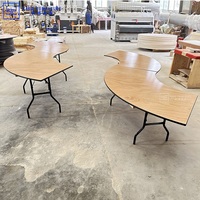 Table de Repas Pliante en Métal et Fer avec Pieds Repliables pour Événements, Mariages, Banquets Extérieurs, Restaurants, Table Ronde en Bois Pliante de 6 et 8 Pieds
