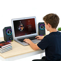 Speaker Gaming Premium 10W Bass Stereo HiFi RGB Backlit Berkabel 2.1 Channel Dua Arah Kontrol Sentuh USB 3.5mm Aux Jack