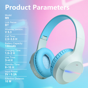 Cuffie Wireless <span class=keywords><strong>M9</strong></span> BT5.3 per Bambini, Over-Ear con Luci LED RGB, Pieghevoli, Stereo HiFi con Microfono per Scuola e Viaggi - Product Image 1