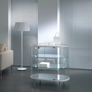 Vitrina Moderna de Vidrio Curvo de 95 cm de Alto con Iluminación LED, Estantes Ajustables, Gabinete de Exhibición Blanco Brillante Gris Claro - Product Image 3