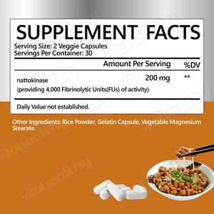 Vitahealthy OEM/ODM Fornecimento de Fábrica de Marca Privada Cápsulas de <span class=keywords><strong>Nattokinase</strong></span> Orgânica Natural Halal 4000FU para Homens e Mulheres - Product Image 2