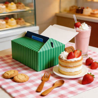 Boîte à gâteau personnalisée à rayures vertes avec poignée, en matériaux recyclés, boîtes rigides, taille et couleur personnalisables, dessert portable