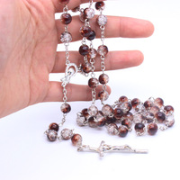 Collier de prière en gros avec croix de Jésus, chapelets en cristal de qualité, collier religieux catholique