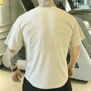 T-shirt d'été à coupe classique en polyester/coton, col rond, manches courtes, respirant, séchage rapide, pour la course et le fitness, grande taille, épaules tombantes - Product Image 5