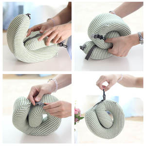 Almohada de viaje portátil con forma de U de espuma viscoelástica para adultos, 25x25x12cm, color verde guisante - Product Image 5