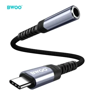 BWOO kabel Aux Jack Usb C ke 3.5mm, untuk headphone kepang nilon tipe C Jack Aux untuk Samsung Galaxy S23 S22 S21 S20