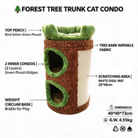 En gros, Grande Tour d'escalade pour chat de luxe classique, pliable, 4+ niveaux, avec griffoir en sisal et niche en écorce naturelle, pour intérieur