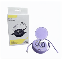 Câble de charge multiple rétractable 60W, chargeur rapide, boîte de rangement ronde, adaptateur USB C avec cordon en silicone, support de téléphone, boîte ronde