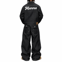 Nouvelle tenue streetwear pour homme, ensemble en denim baggy, veste en jean surdimensionnée, jean à jambes larges, broderie