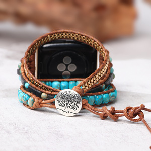 สายหนังประดับลูกปัดสำหรับ Apple Watch ขนาด 20 มม. สีเทอร์ควอยซ์ สไตล์วินเทจ สำหรับ Apple Watch Series 8 7 6 - Product Image 2