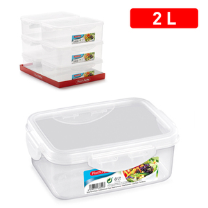 Contenitore per alimenti rettangolare in plastica da 2 litri, durevole e riutilizzabile per la conservazione domestica - Product Image 1
