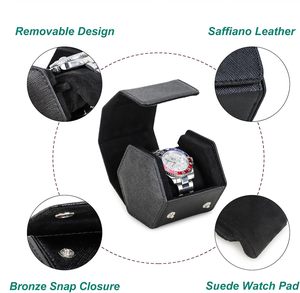Étui de voyage pour montre en <span class=keywords><strong>cuir</strong></span> Saffiano, étui en <span class=keywords><strong>cuir</strong></span> pour 1 montre et bracelets précieux (noir) - Product Image 3