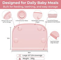 Tapis de repas pour bébé en silicone sans BPA avec rebord de dentition, tapis d'alimentation 16*12 pouces avec 4 ventouses pour chaise haute
