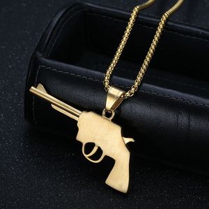 yunnique Revolver Pendant Necklace Stainless Steel Gold Plated Pave Setting Men's Hip Hop Jewelry Gift - Product Image 4