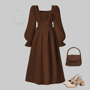 Abito <span class=keywords><strong>Elegante</strong></span> Primavera-Autunno 2026 per Ragazze Adolescenti, Maniche Lunghe, Fiocco in Vita, Slim Fit, Ampio Orlo - Product Image 1