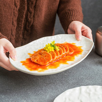 Assiette plate ovale élégante en céramique émaillée, style pierre, résistante au micro-ondes, idéale pour sushis, steaks et plats spéciaux en restaurant haut de gamme