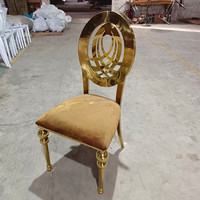 Vente en gros de chaises d'hôtel à cadre en acier inoxydable, chaises empilables à bordure dorée, location de chaises pour événement