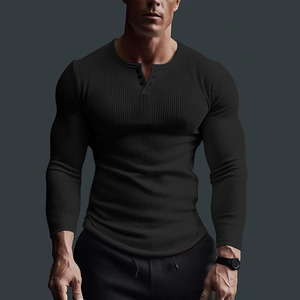 2025 Fábrica al por mayor Estilo Europeo Americano Fitness Relajación Color sólido Diseño de punto suelto Cuello en V de moda para hombres - Product Image 2