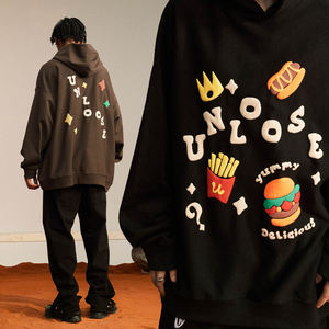 Venta al por mayor personalizado OEM serigrafía algodón hamburguesa impresión hombres peso pesado unisex Sudadera con capucha para otoño jersey de espuma - Product Image 3