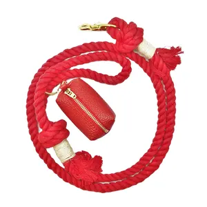 Correa de algodón 100 para perro, arnés de Collar de bolso a juego, todos los colores, asas de cuero genuino, longitud personalizada, rojo, alta calidad - Product Image 1