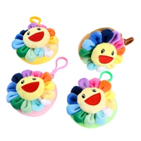 Porte-monnaie en peluche tournesol coloré, porte-clés, breloque de sac visage souriant mignon, mini accessoire de rangement multicolore, cadeau