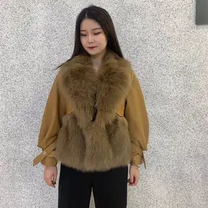 फैशन लक्जरी भेड़ चमड़े शराबी फर खाई जैकेट 2020 महिला चर्मपत्र प्राकृतिक फॉक्स फर चमड़े के कोट महिलाओं के लिए