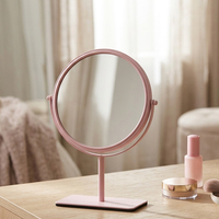 Miroir cosmétique de bureau portable à double face, rond, avec cadre en métal chromé et design personnalisé