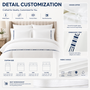 Ensemble <span class=keywords><strong>de</strong></span> literie brodé sur mesure OEM ODM, housse <span class=keywords><strong>de</strong></span> couette et taie d'oreiller pour hôtel, logo <span class=keywords><strong>personnalisé</strong></span>, motif, taille, linge <span class=keywords><strong>de</strong></span> <span class=keywords><strong>lit</strong></span> <span class=keywords><strong>de</strong></span> luxe - Product Image 3