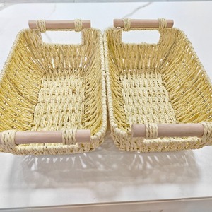 <span class=keywords><strong>Panier</strong></span> <span class=keywords><strong>de</strong></span> rangement rectangulaire moderne en corde <span class=keywords><strong>de</strong></span> papier tressée fait main OEM avec poignées en bois, écologique, pour l'organisation <span class=keywords><strong>de</strong></span> table <span class=keywords><strong>et</strong></span> d'étagère <span class=keywords><strong>à</strong></span> la maison - Product Image 3