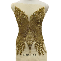 Applique de luxe faite à la main, colorée, brodée à la main, ornée de perles et de cristaux, pour corsage de robe de bal